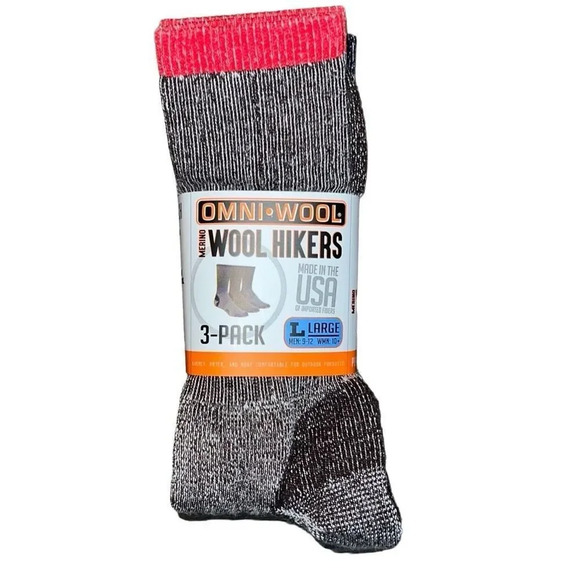 OMNI-WOOL Other - OMNI-WOOL 3-Pack Merino Wool Sz Large Hikers Wicking Arch Support Socks NWT